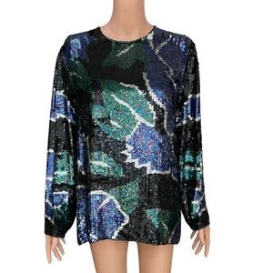 Vintage sequenced long sleeve silk blouse size L.